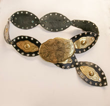 Load image into Gallery viewer, 1980s Belt Leather Studded Metal Medallions Waist Cinch