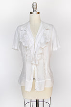 Load image into Gallery viewer, Antique White Cotton Blouse Edwardian 1910s Lace Ruffle M