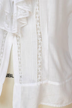 Load image into Gallery viewer, Antique White Cotton Blouse Edwardian 1910s Lace Ruffle M
