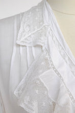 Load image into Gallery viewer, Antique White Cotton Blouse Edwardian 1910s Lace Ruffle M