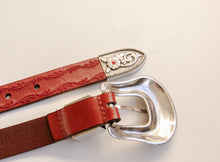 Load image into Gallery viewer, 1990s Belt Red Leather Engraved Jewel Buckle Western M