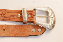 Load image into Gallery viewer, 1970s Western Belt Tooled Leather Silver Buckle S