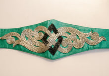 Load image into Gallery viewer, 1980s Beaded Belt Teal Waist Cinch M