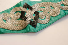 Load image into Gallery viewer, 1980s Beaded Belt Teal Waist Cinch M