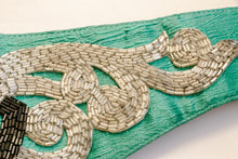 Load image into Gallery viewer, 1980s Beaded Belt Teal Waist Cinch M