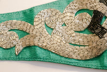 Load image into Gallery viewer, 1980s Beaded Belt Teal Waist Cinch M