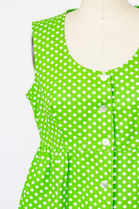 1960s Shirt Dress Polka Dot Green S/M