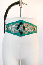 Load image into Gallery viewer, 1980s Beaded Belt Teal Waist Cinch M