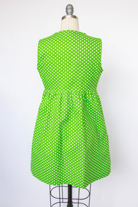 1960s Shirt Dress Polka Dot Green S/M
