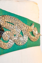 Load image into Gallery viewer, 1980s Beaded Belt Teal Waist Cinch M