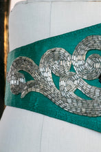Load image into Gallery viewer, 1980s Beaded Belt Teal Waist Cinch M