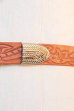 Load image into Gallery viewer, 1970s Western Belt Tooled Leather Silver Buckle S