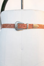 Load image into Gallery viewer, 1970s Western Belt Tooled Leather Silver Buckle S