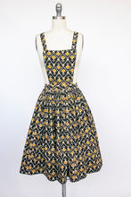 Load image into Gallery viewer, 1950s Pinafore Full Skirt  Cotton Lace Novelty Folk Print XS / S