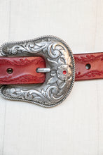 Load image into Gallery viewer, 1990s Belt Red Leather Engraved Jewel Buckle Western M