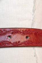 Load image into Gallery viewer, 1990s Belt Red Leather Engraved Jewel Buckle Western M