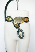 Load image into Gallery viewer, 1980s Belt Leather Studded Metal Medallions Waist Cinch