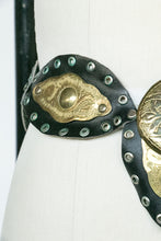 Load image into Gallery viewer, 1980s Belt Leather Studded Metal Medallions Waist Cinch