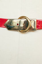 Load image into Gallery viewer, 1960s Belt Red Vinyl Gold Buckle Waist Cinch M/L