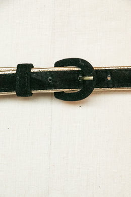 1950s Belt Black Velvet Gold Metallic Waist Cinch M