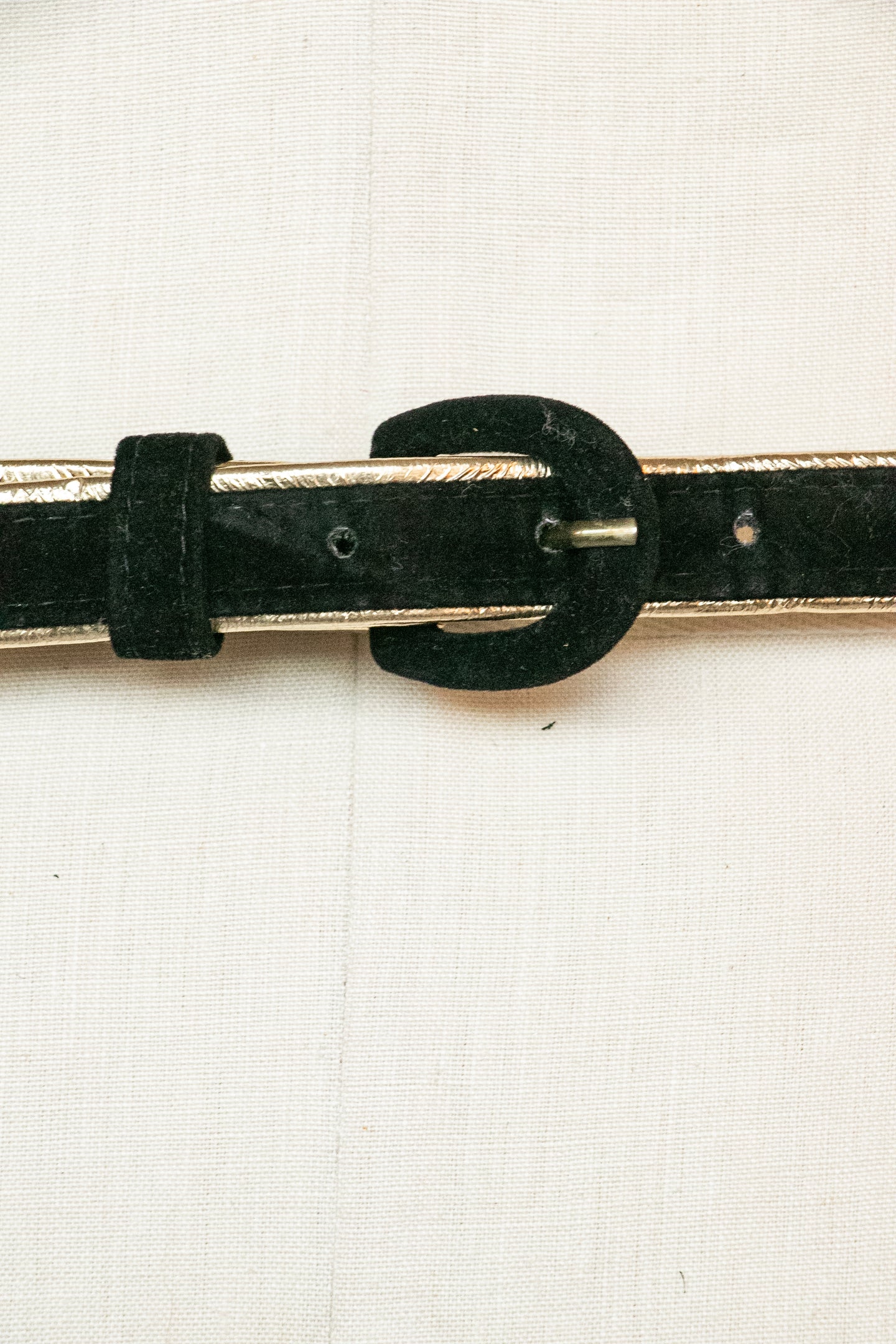1950s Belt Black Velvet Gold Metallic Waist Cinch M
