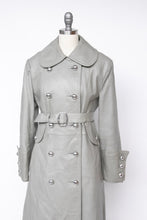Load image into Gallery viewer, 1960s Leather Jacket Gray Pea Coat Trench Belted Mod M