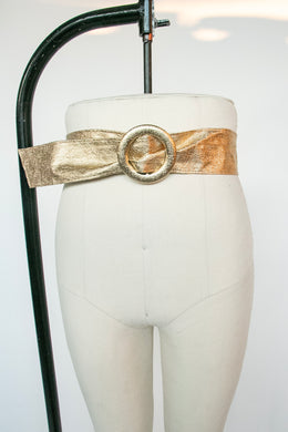 1960s Belt Metallic Gold Vinyl Faux Leather Cinch Waist 1950s