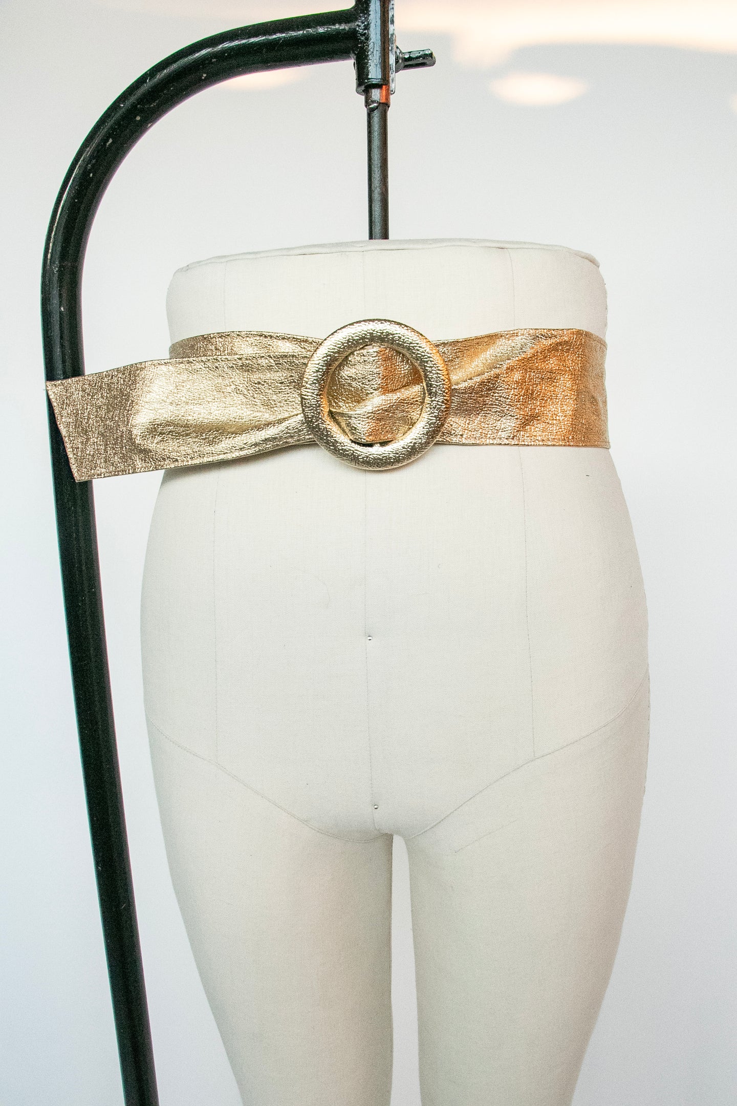 1960s Belt Metallic Gold Vinyl Faux Leather Cinch Waist 1950s