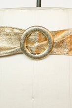 Load image into Gallery viewer, 1960s Belt Metallic Gold Vinyl Faux Leather Cinch Waist 1950s