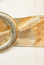 Load image into Gallery viewer, 1960s Belt Metallic Gold Vinyl Faux Leather Cinch Waist 1950s