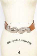 Load image into Gallery viewer, 1980s Belt Waist Cinch Brown Leather Paisley Buckle Dotty Smith L