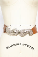 Load image into Gallery viewer, 1980s Belt Waist Cinch Brown Leather Paisley Buckle Dotty Smith L