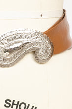 Load image into Gallery viewer, 1980s Belt Waist Cinch Brown Leather Paisley Buckle Dotty Smith L