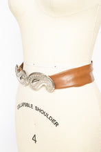 Load image into Gallery viewer, 1980s Belt Waist Cinch Brown Leather Paisley Buckle Dotty Smith L