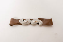 Load image into Gallery viewer, 1980s Belt Waist Cinch Brown Leather Paisley Buckle Dotty Smith L