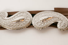 Load image into Gallery viewer, 1980s Belt Waist Cinch Brown Leather Paisley Buckle Dotty Smith L