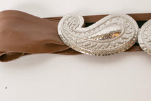 Load image into Gallery viewer, 1980s Belt Waist Cinch Brown Leather Paisley Buckle Dotty Smith L