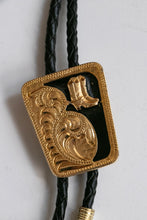 Load image into Gallery viewer, Vintage Bolo Tie Western Boots Gold Black Leather
