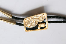 Load image into Gallery viewer, Vintage Bolo Tie Western Boots Gold Black Leather