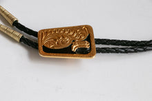 Load image into Gallery viewer, Vintage Bolo Tie Western Boots Gold Black Leather