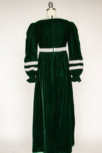 Load image into Gallery viewer, 1960s Dress Green Velvet Lace High Waist Gown S