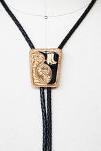 Load image into Gallery viewer, Vintage Bolo Tie Western Boots Gold Black Leather