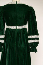 Load image into Gallery viewer, 1960s Dress Green Velvet Lace High Waist Gown S