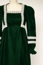 Load image into Gallery viewer, 1960s Dress Green Velvet Lace High Waist Gown S