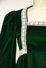 Load image into Gallery viewer, 1960s Dress Green Velvet Lace High Waist Gown S