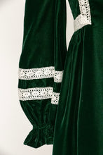 Load image into Gallery viewer, 1960s Dress Green Velvet Lace High Waist Gown S