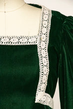 Load image into Gallery viewer, 1960s Dress Green Velvet Lace High Waist Gown S