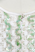 Load image into Gallery viewer, 1960s Dress Sequin Green Striped Sleeveless Wiggle Cocktail M
