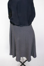 Load image into Gallery viewer, 1950s Dress Skirt Shirtfront Blue Taffeta Printed Inner Lined M