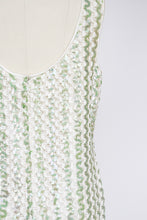 Load image into Gallery viewer, 1960s Dress Sequin Green Striped Sleeveless Wiggle Cocktail M